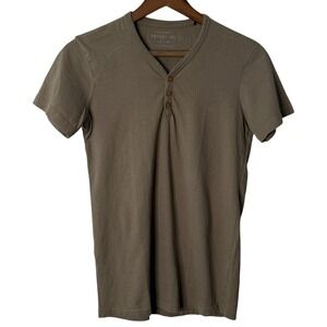 Cotton On Mens Henley Tee XS Olive Drab Taupe Short Sleeve V-Neck Button T-Shirt